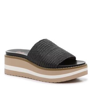 Crown Vintage Black Woven Slide Wedge Sandal with Tan Platform